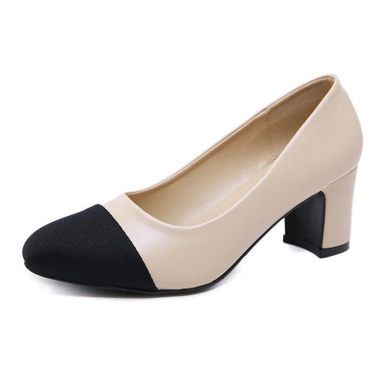 Comemore 2021 Summer Sandals Women Slingbacks High Heels Fashion Low Thick Medium Heel Shoes Leather Elegant Pumps Ladies Luxury