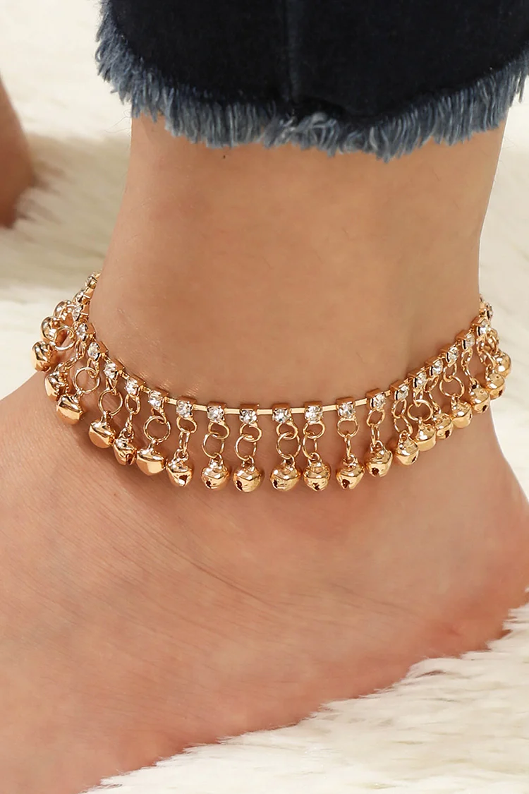 Rhinestone Decor Metallic Sheen Bell Fringe Fashionable Anklet
