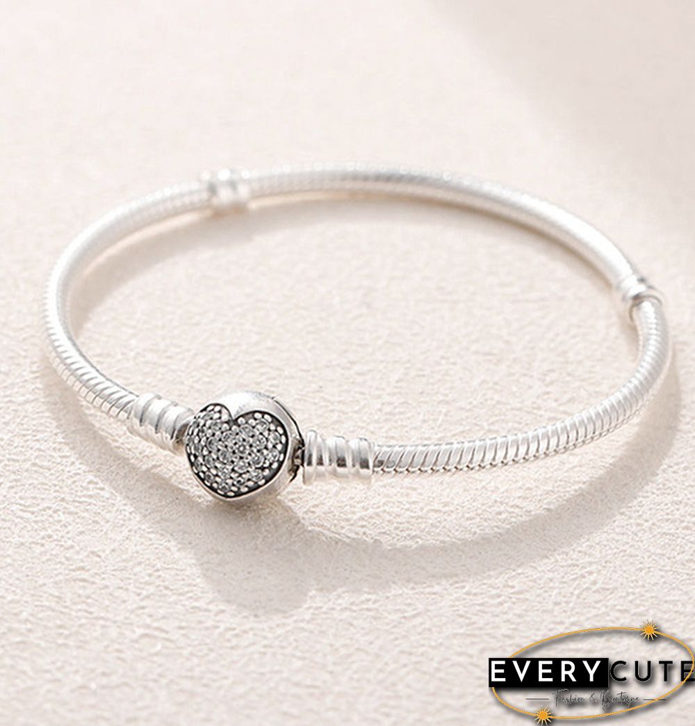 Women Fashion NEW 925 Sterling Silver White Pink Flashing Zircon Arrow Heart Snake Chain Bracelet For European Bangle Bracelet Jewelery Making DIY