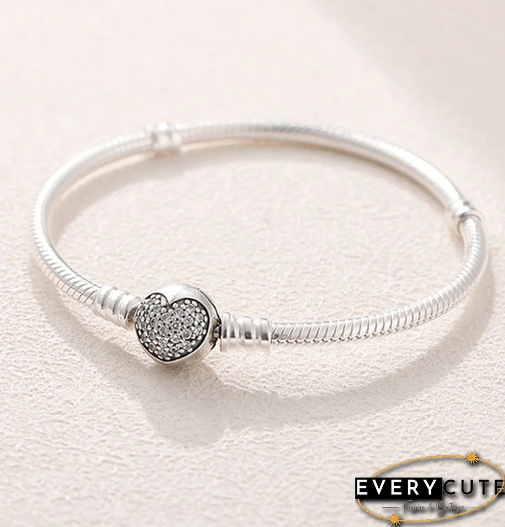 Women Fashion NEW 925 Sterling Silver White Pink Flashing Zircon Arrow Heart Snake Chain Bracelet For European Bangle Bracelet Jewelery Making DIY