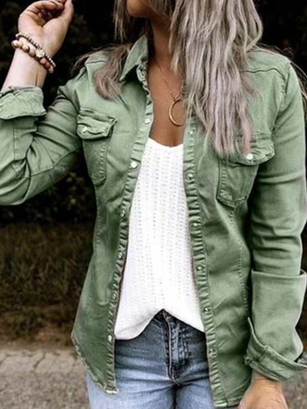 Simple Solid Long Sleeves Denim Outwear