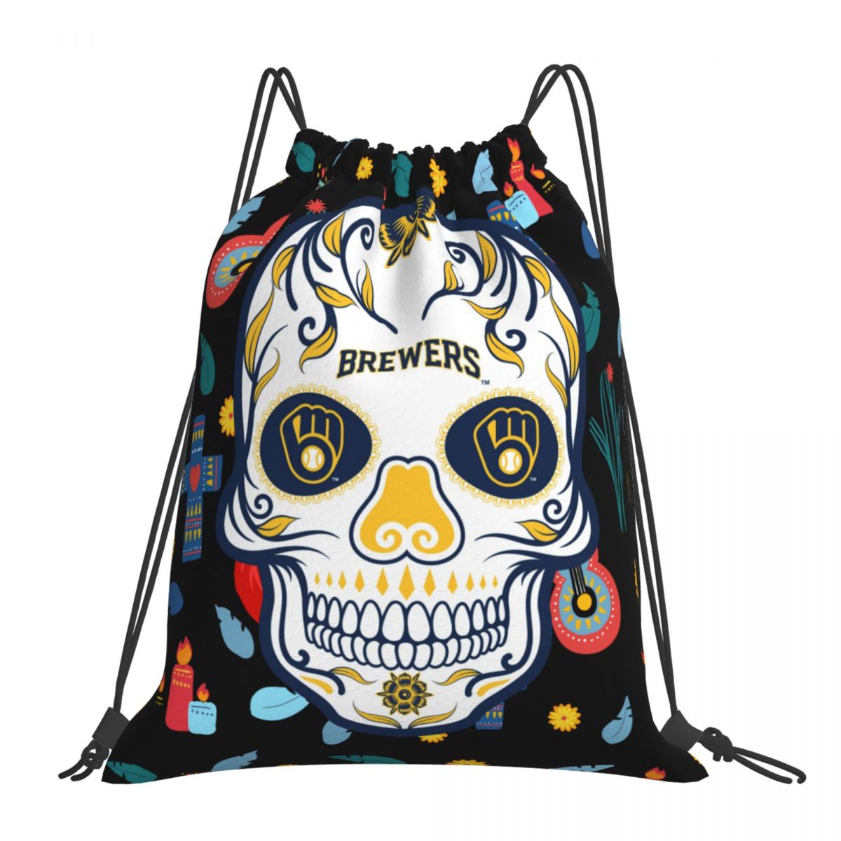Milwaukee Brewers Skull Drawstring Bags for School Gym