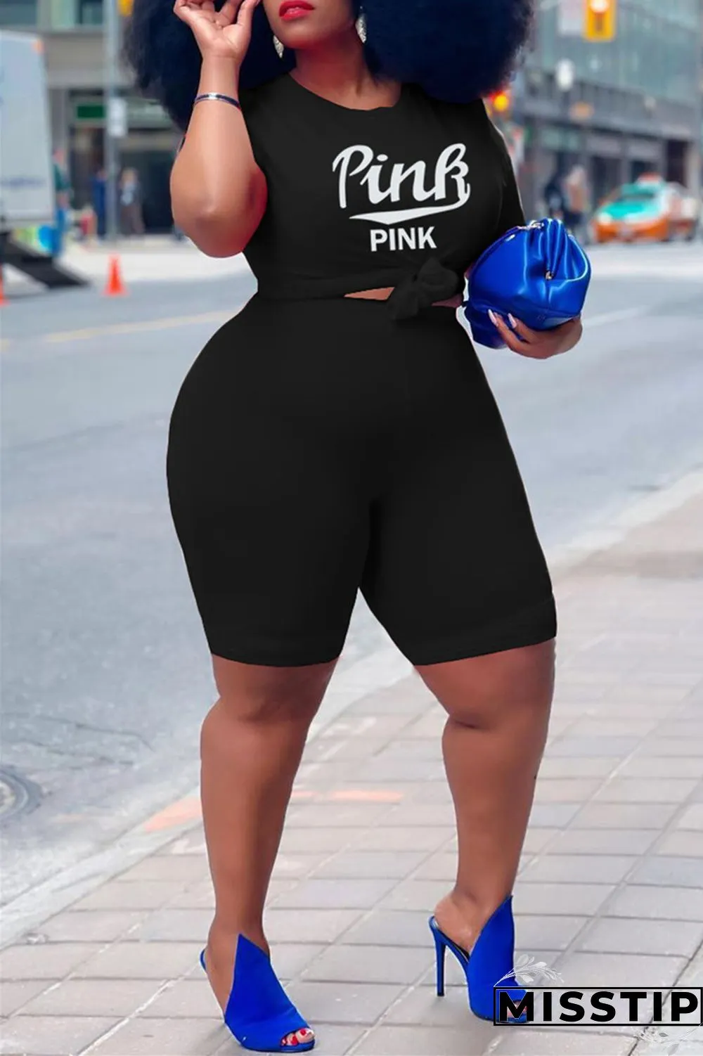 Grey Fashion Casual Letter Print Basic O Neck Plus Size Two Pieces