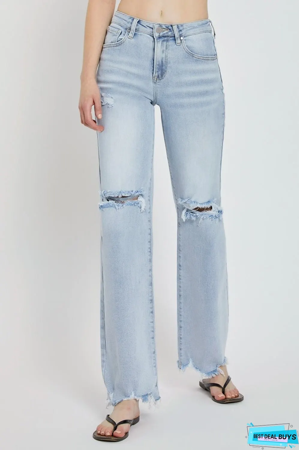RISEN Full Size High Rise Distressed Wide Leg Jeans
