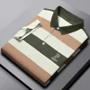 Cotton lapel striped casual polos