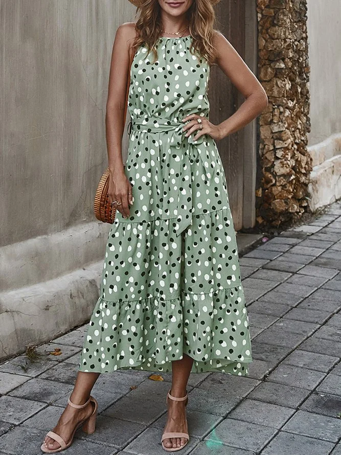 Halter Printed Polka Dots Boho Dresses Zaesvini