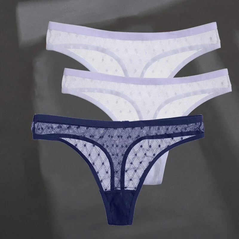 3PCS/Set Women's Panties Sexy G-String Perspective Woman Thong Low-waist Underpants Hollow Out T-back Female Underwear Lingerie