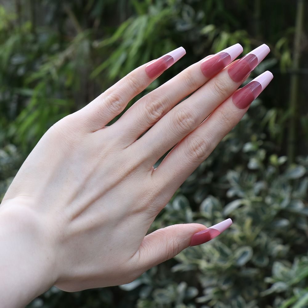 24pcs Detachable Pink French Long Coffin False Nails Wearable Ballerina Fake Nails Full Cover Nail Tips fake nail with design