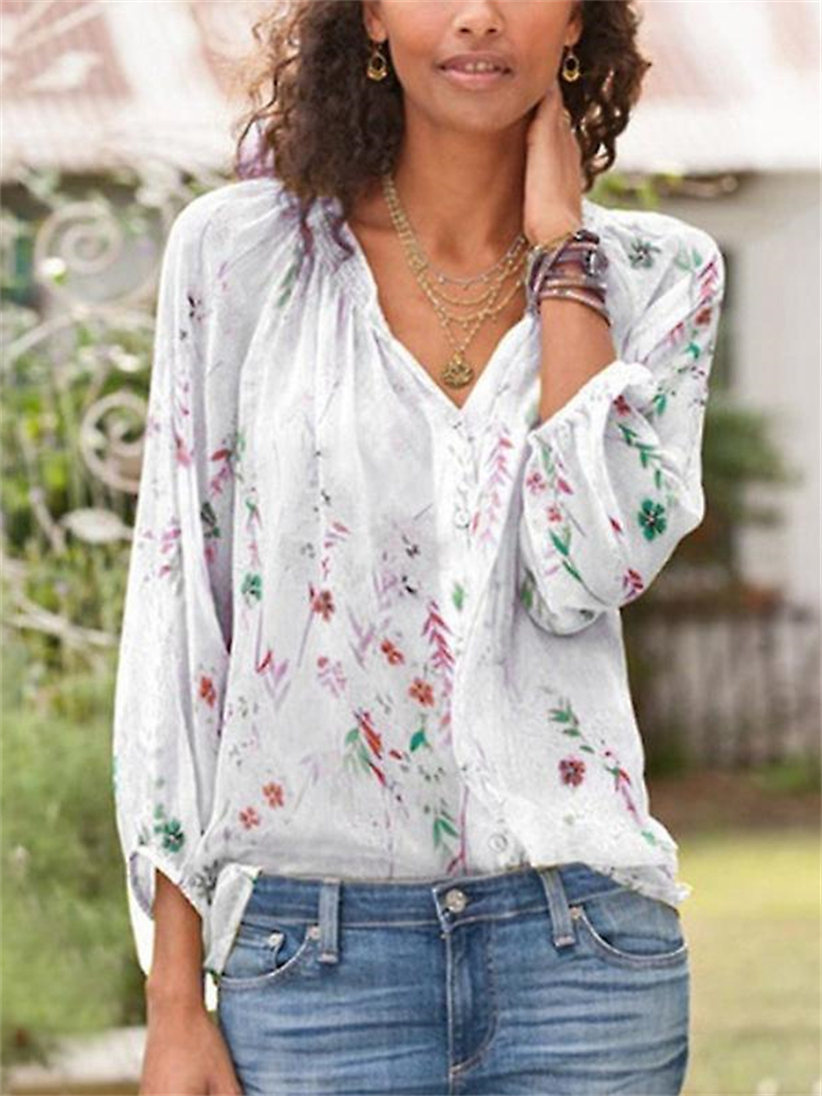 Floral Pleated Comfy Flowy Blouse wearshes
