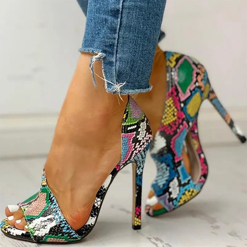 SHY High Heels 2022 New INS HOT Design Multi Snake Printed Summer Sandals Woman Shoes Party Lady Female Office Shoes