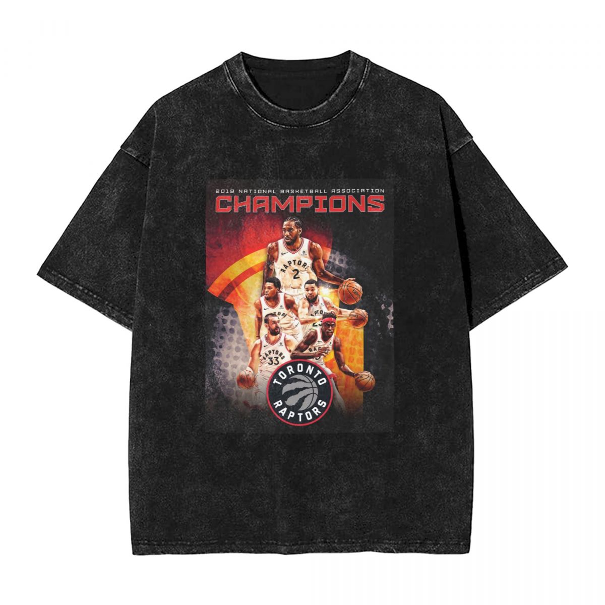 Toronto Raptors 2019 NBA Champions Mural Printed Vintage Men's Oversized T-Shirt