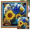 >SALE<Full Embroidery cotton 14CT Print Stain Glass Sunflower Cross Stitch 40x40cm