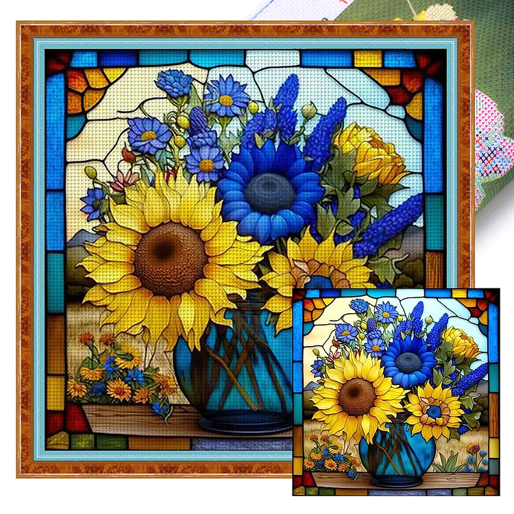 【Huacan Brand】Glass Art - Sunflower Bush 14CT Stamped Cross Stitch 40*40CM