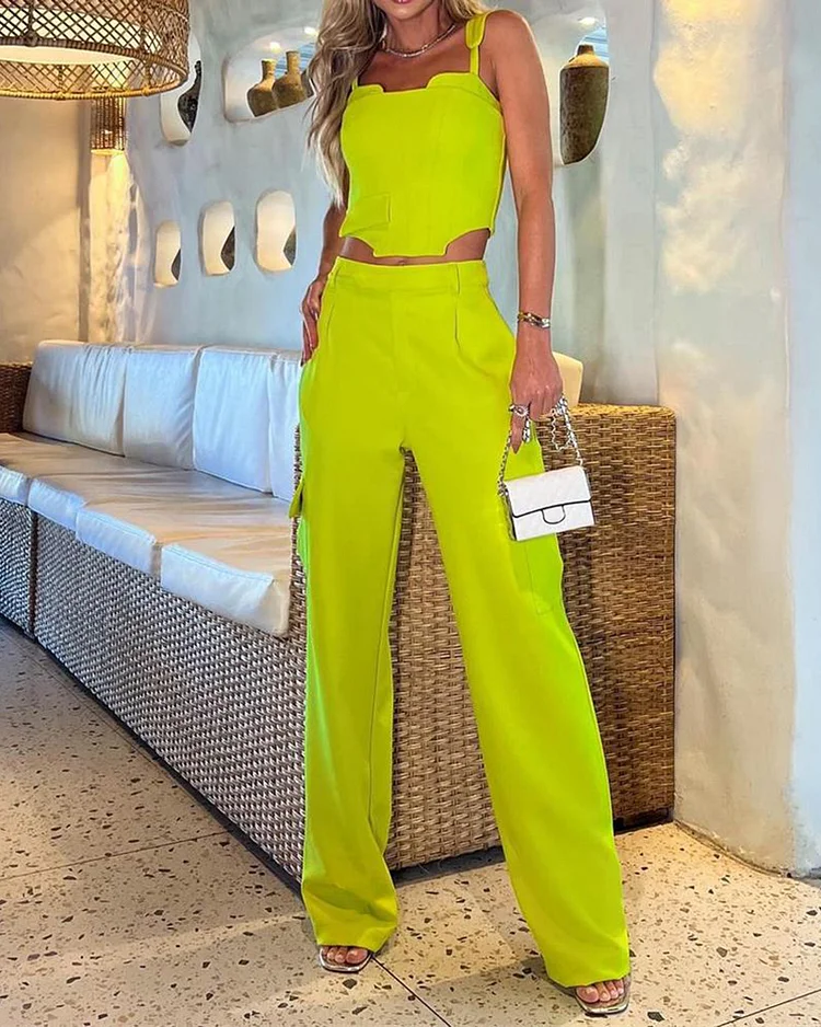 Suspender Top Pants Solid Color Two-piece Suit