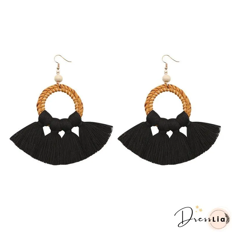 Tassel Earrings Handmade Rattan Women's Jewelry
