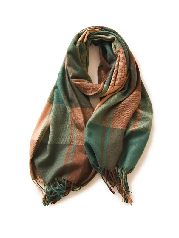 Artsy Plaid Tassel Shawl Scarf
