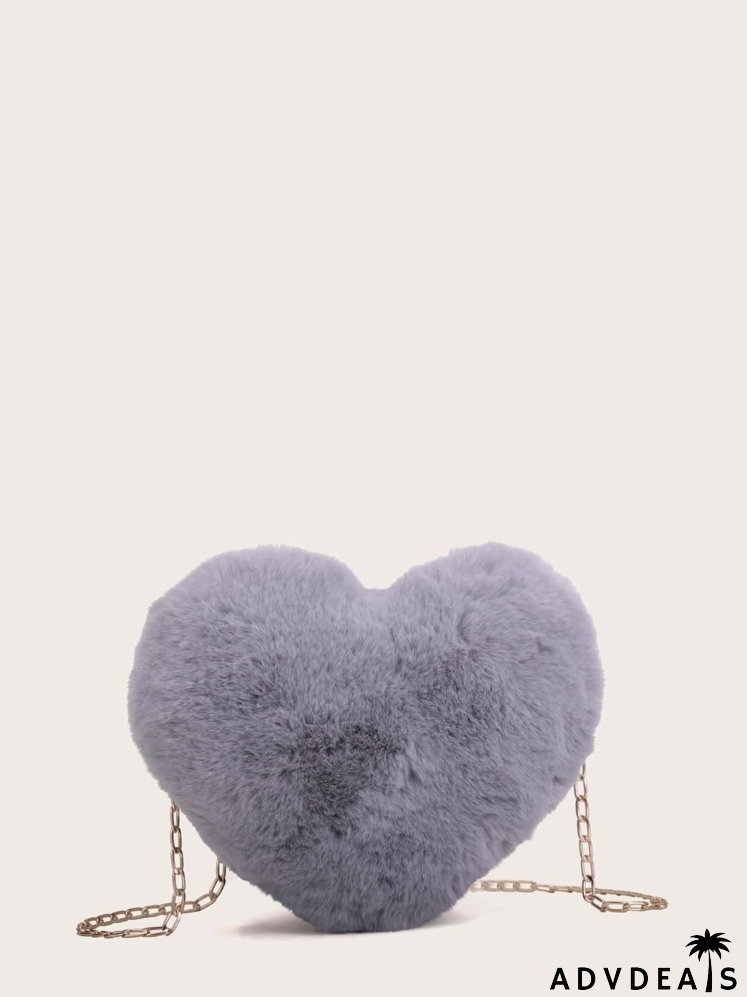 Heart Shaped Fuzzy Chain Bag
