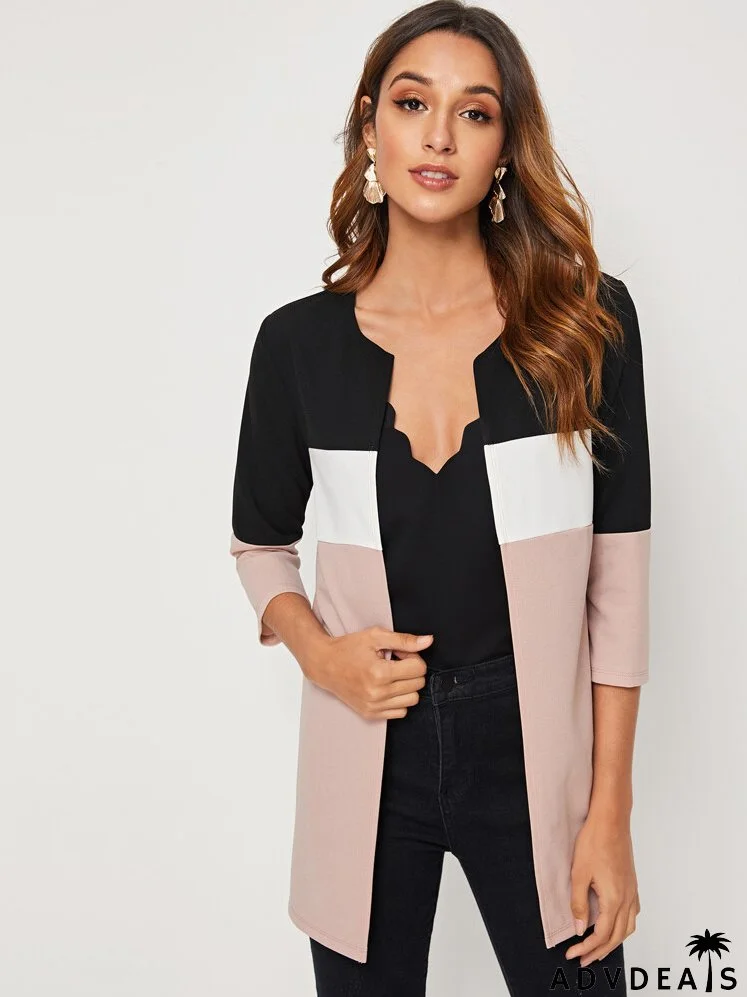Round Neck Colorblock Coat
