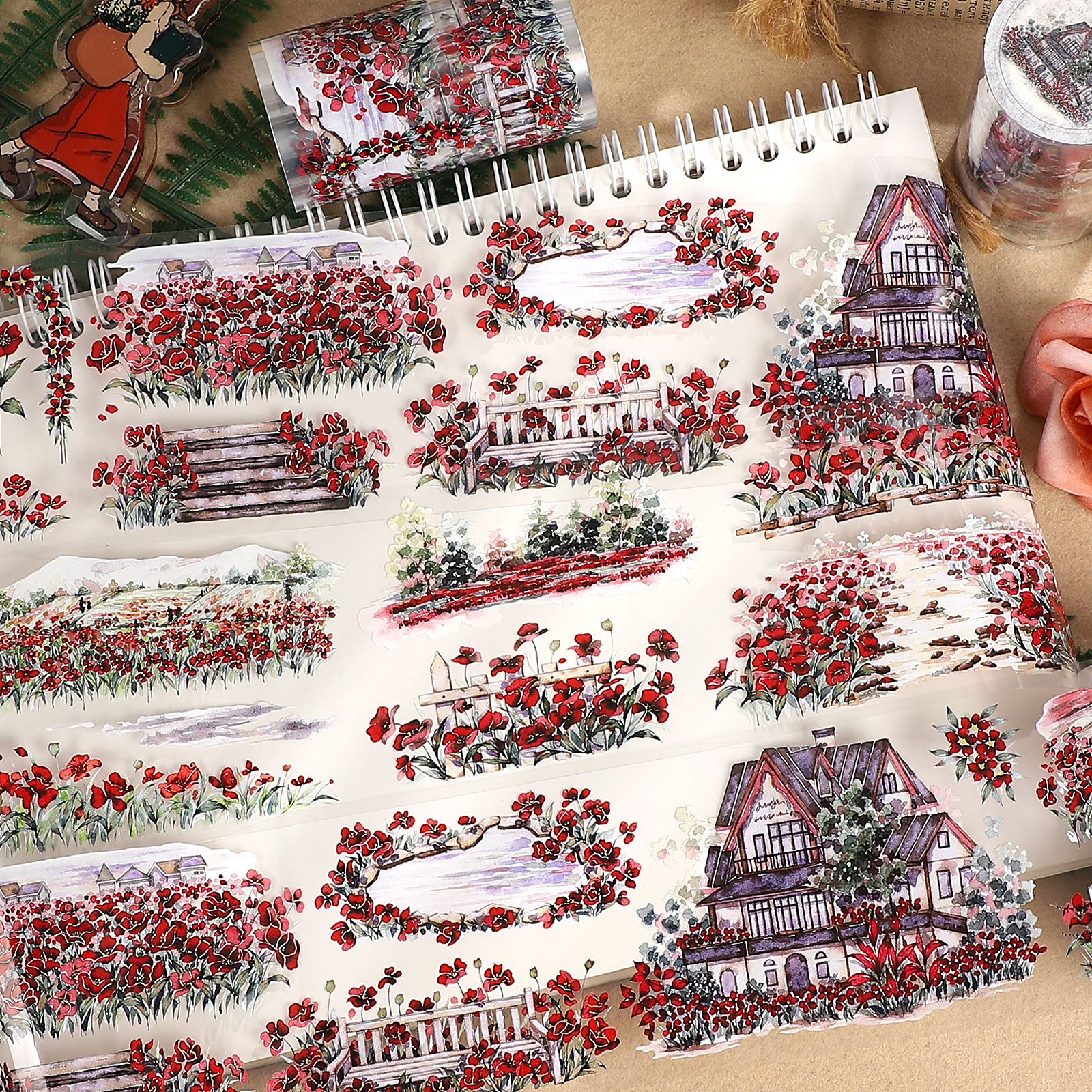 PET 테이프 - 70mm*500cm 빈티지 플라워 매너 하우스