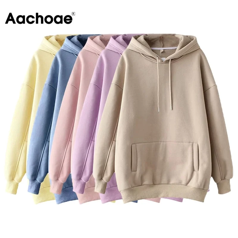 Aachoae Solid Casual Tracksuit Women Sports 2 Pieces Set Sweatshirts Pullover Hoodies Suit 2021 Home Sweatpants Shorts Outfits