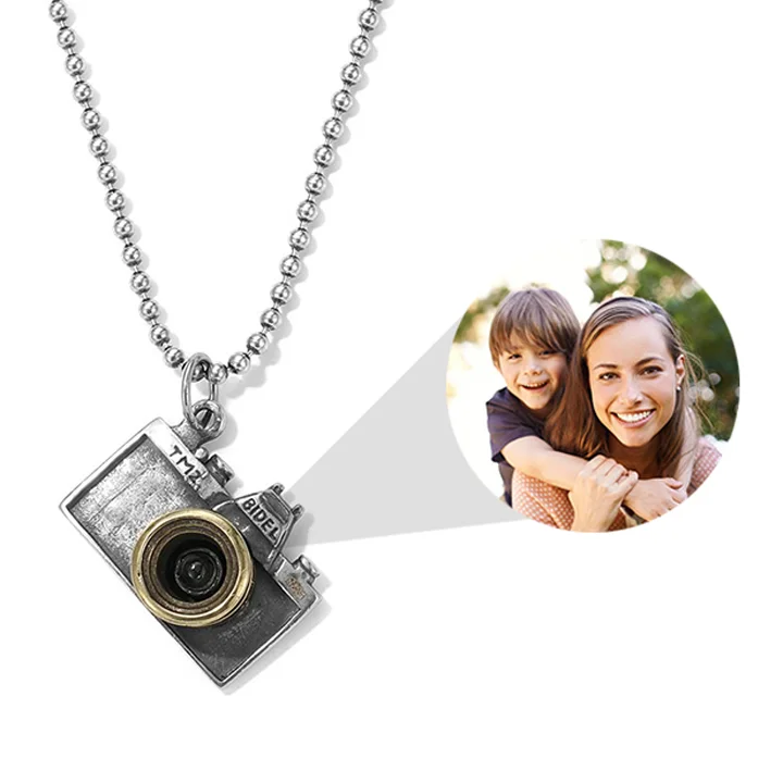 Vangogifts Camera Pendant Jewelry | Projection Stone Necklace | Picture Custom Necklace for Men Women