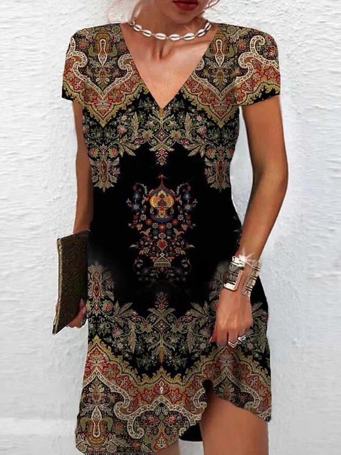 Women's Retro Print Casual Short Sleeve Dress
