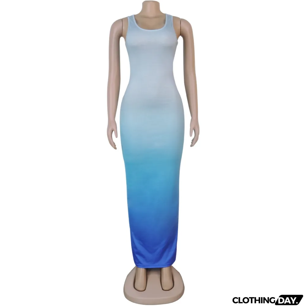 Sexy Gradient Sleeveless Fit Long Tank Dress