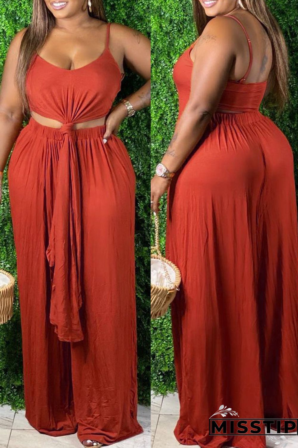 Orange Sexy Casual Solid Backless Asymmetrical Spaghetti Strap Sleeveless Two Pieces