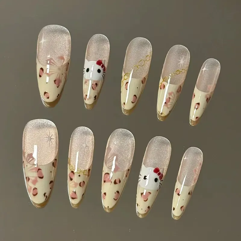 Churchf Churchf Eye Wearing Armour Piece Removable Cat Nail Piece Beauty Nail Piece Premium Sense Leopard Print French Nail Patch