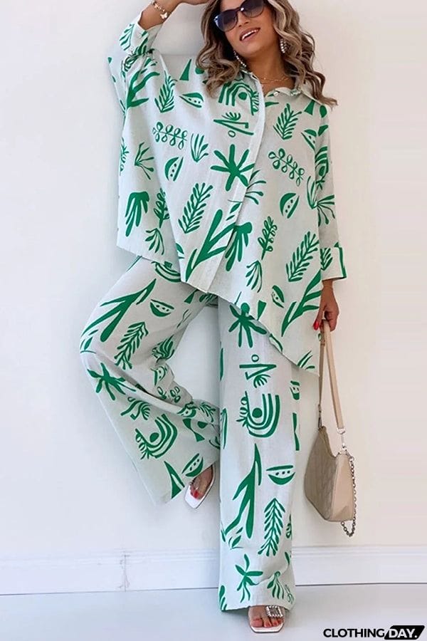 Talk Sweetly Printed Vacation Straight Pants Suit