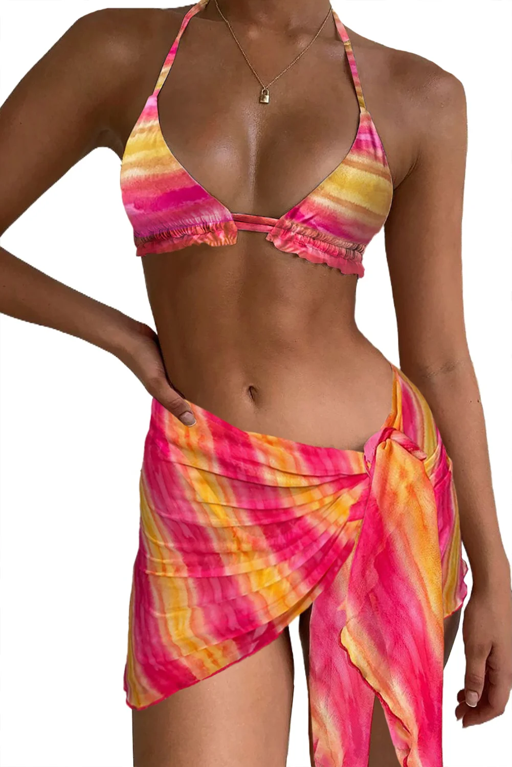 Tie-dye Ruffle Bikini With Sarong