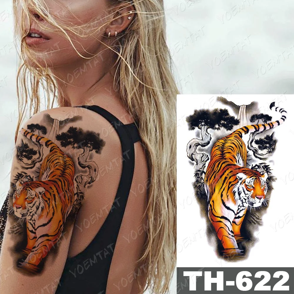 Waterproof Temporary Tattoo Stickers Fox Dragon Wolf Monster Old School Lotus Peony Flash Tatto Women Men Body Art Fake Tattoos
