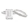 14K Yellow Gold 4ct Emerald Cut Lab Diamond Hidden Halo Victorian Antique Bridal Set Rings