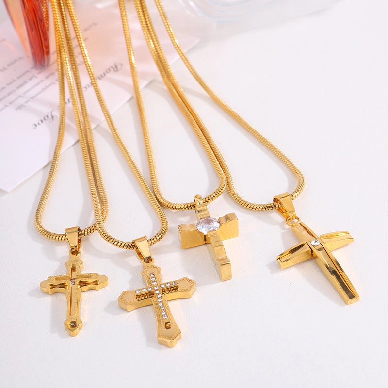 Hip-Hop Streetwear Cross Titanium Steel Pendant Necklace