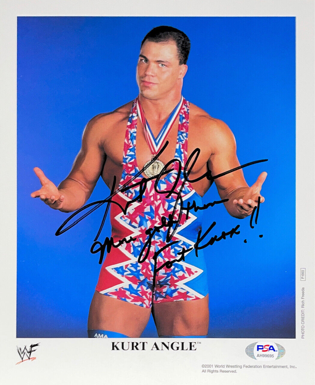 WWE KURT ANGLE P-660 HAND SIGNED AUTOGRAPHED 8X10 PROMO Photo Poster painting WITH PSA COA 9