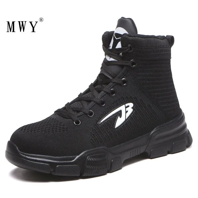MWY Safety Shoes Men Steel Toe Boots Indestructible Work Shoes Lightweight Breathable Anti-smashing Shoes Size 37-48
