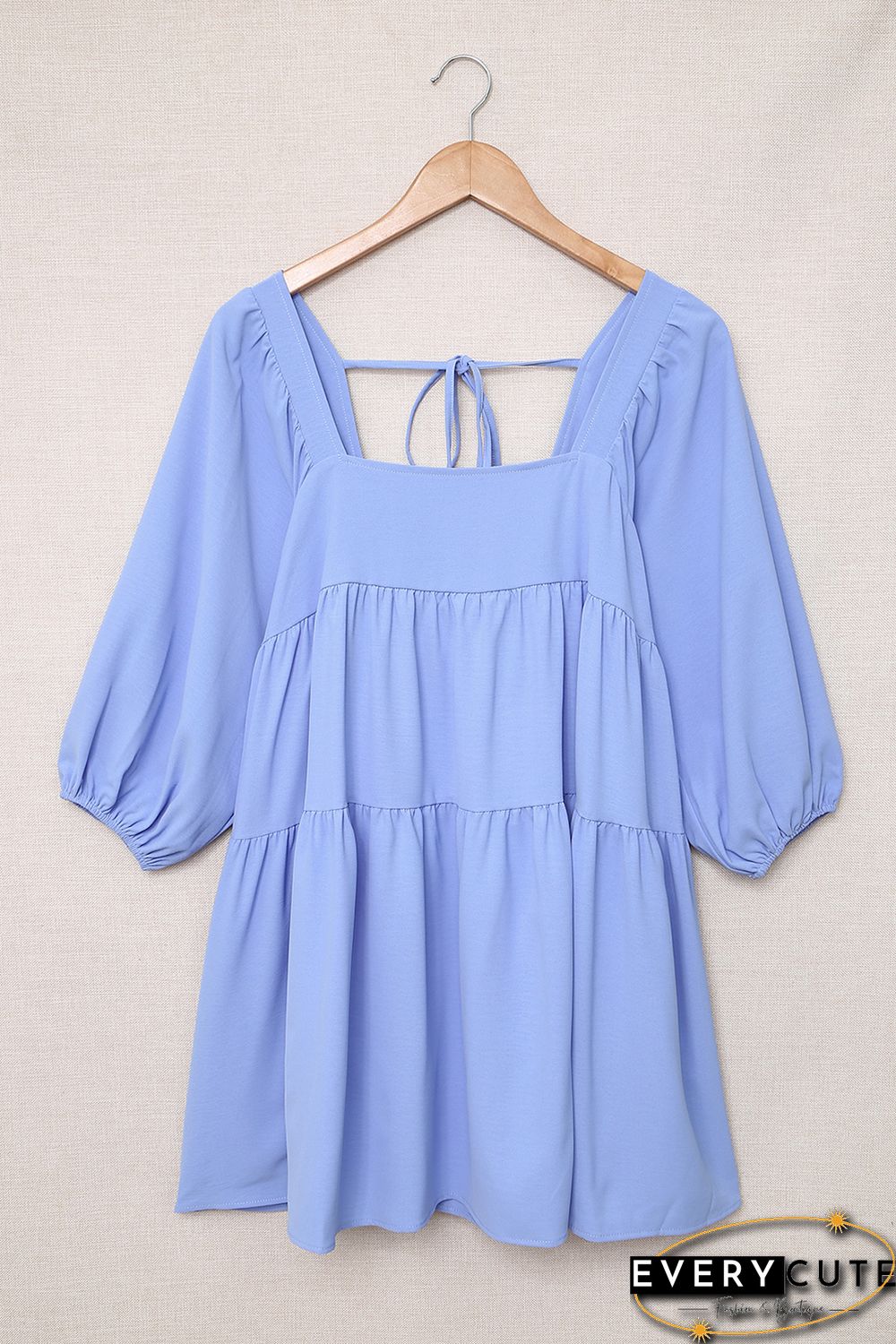 Sky Blue Square Neck Half Sleeve High Low Mini Dress