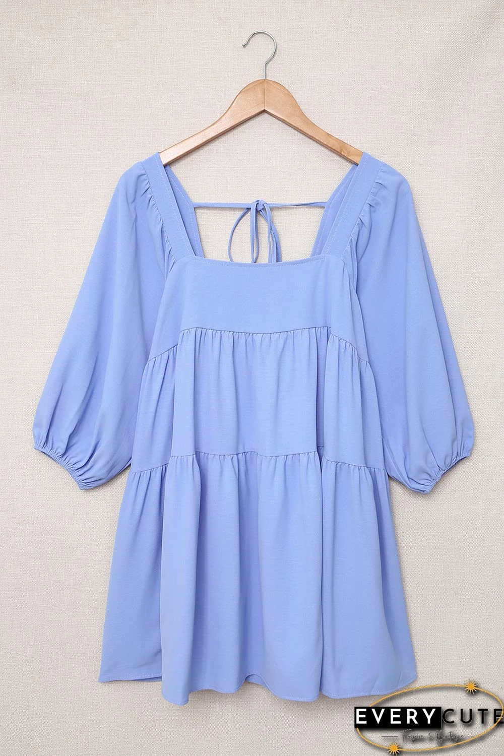 Sky Blue Square Neck Half Sleeve High Low Mini Dress