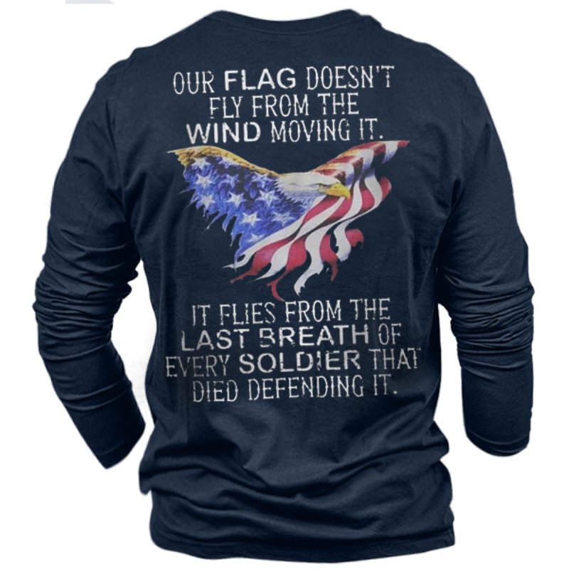 Men's Trendy Long Sleeve Flag Eagle Print T-shirt