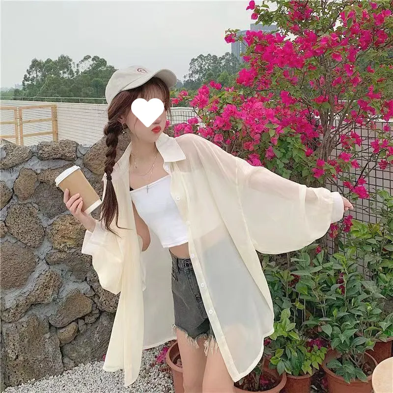 Brownm Brownm Thin Coat Women's Summer New Loose Anti-Ultraviolet Breathable Ice Sleeve Shirt Long-Sleeved Top