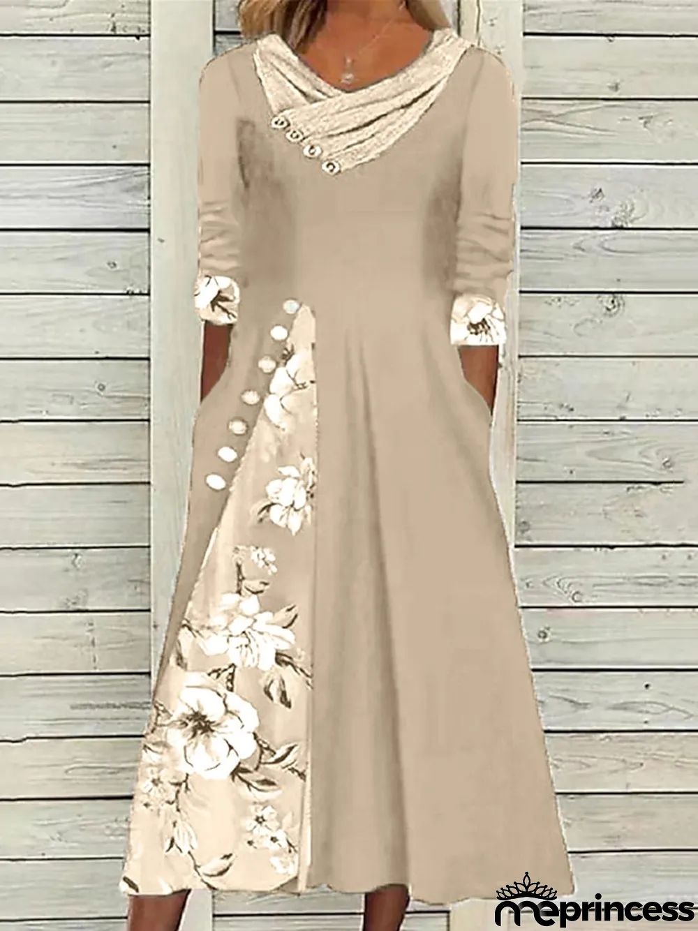 Women's Summer Dress Print Dress Floral Print Button V Neck Midi Dress Fashion Streetwear Outdoor Street Half Sleeve Loose Fit Pink Navy Blue Blue Summer Spring S M L XL XXL