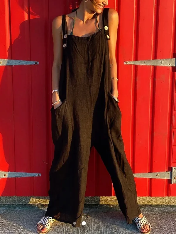 Solid Button Jumpsuit