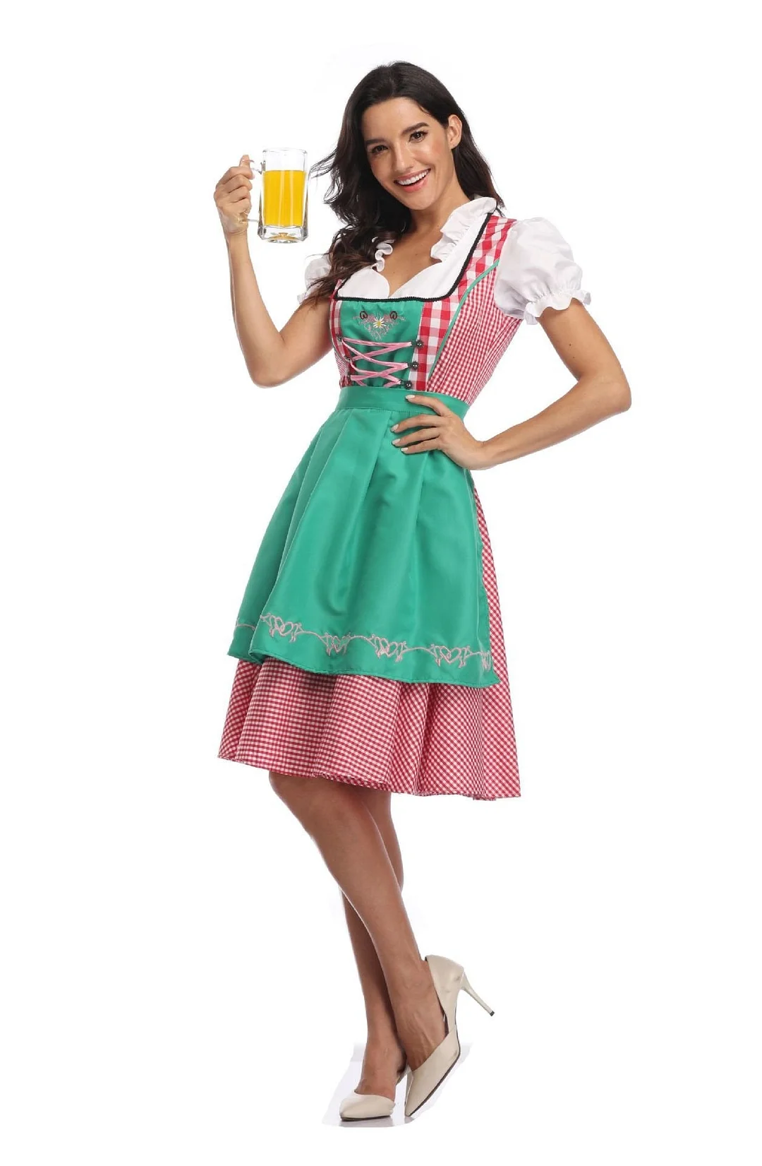 Halloween Costume Maid Outfit Guest Cosplay Plaid Oktoberfest Dress