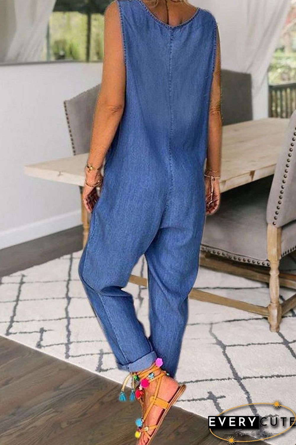 Blue Pockets Sleeveless Jumpsuit