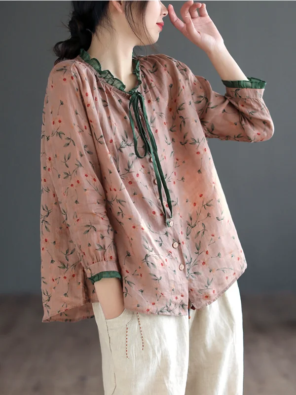 Ethnic Style Floral Long Sleeve Shirt