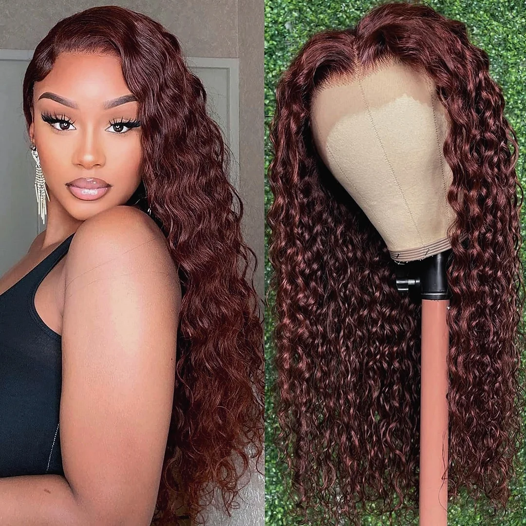 Xpoko Reddish Brown Kinky Curly Synthetic 13X4 Lace Front Wigs For Women Copper Red Pre Plucked With Baby Hair Lace Closured Wig