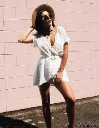 Deep V Neck Chiffon Romper with Belt