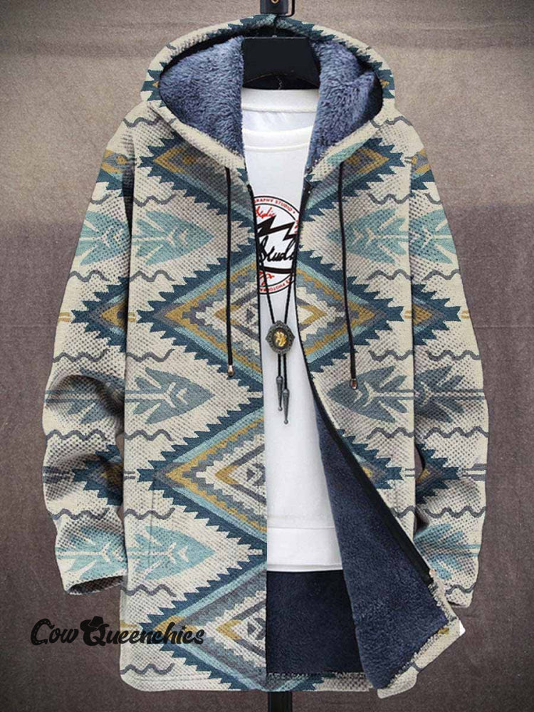 Retro Western Ethnic Geometry Graffiti Unisex Plush Thick Long-Sleeved Sweater Cardigan Coat
