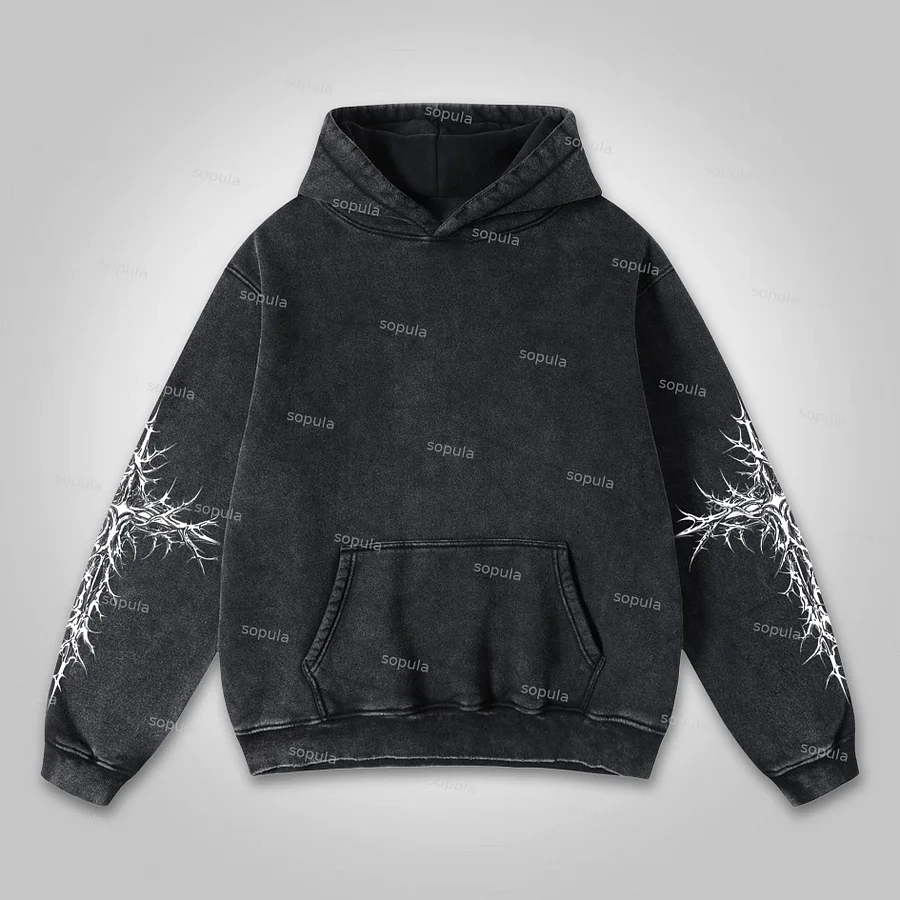 Sopula Vintage Angel Cross Faith Graphic Washed Hoodie