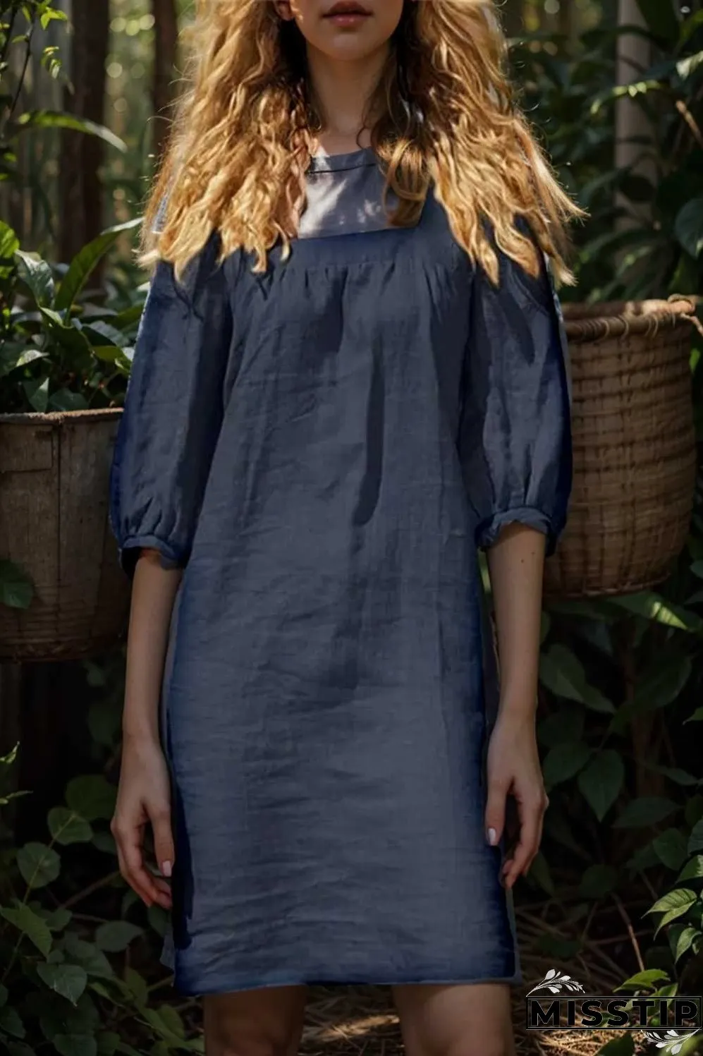 cotton linen loose casual half sleeve mini dress